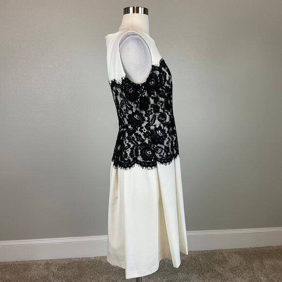 Calvin Klein Lace and Crepe Fit and Flare Cocktail Dress White and Black Size 6 - Picture 4 of 11